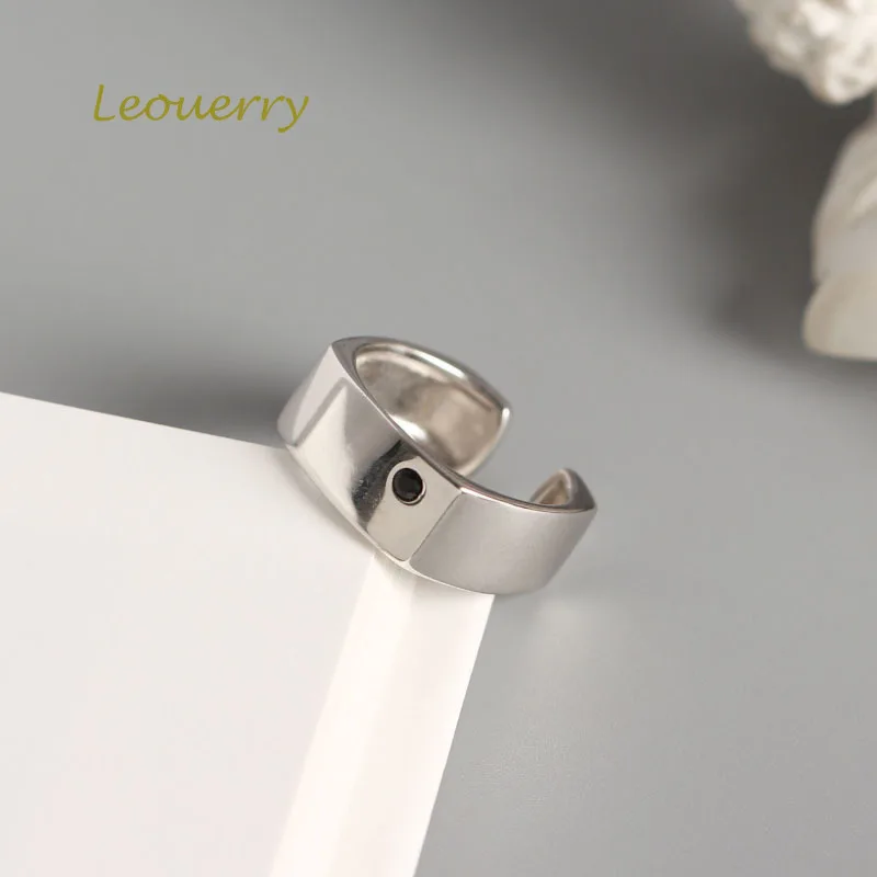 Leouerry 925 Серебряные глянцевые широкие кольца инкрустированные цирконием