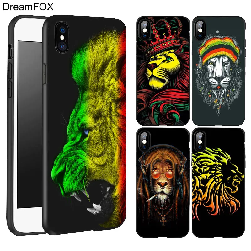 DREAMFOX K167 Rasta Lion Черный Мягкий ТПУ силиконовый чехол для Apple iPhone 11 Pro XR XS Max X 8 7 6 6S Plus 5 5S