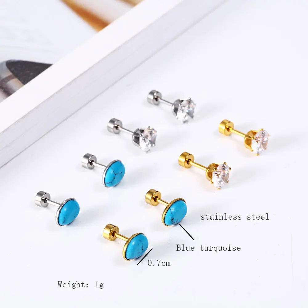 OUFEI Stud Earrings For Women Blue Fine Jewelry Accessories Stainless Steel Woman Vogue 2019 Charm Bohemian | Украшения и
