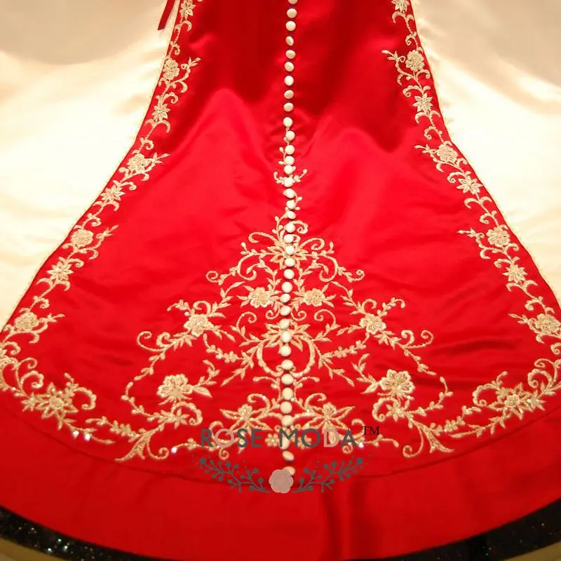 Luxury Embroidery Halter White and Red A Line Wedding Dress 2176 Beaded Bridal Gown Vestidos de Noiva Real Photos | Свадьбы и