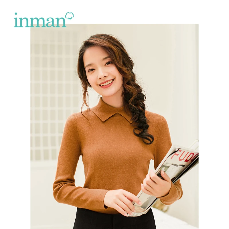 INMAN Winter New Arrival Female Solid Color Lapel Simple Casual Long Sleeve Knitting Women Pullover Sweater | Женская одежда