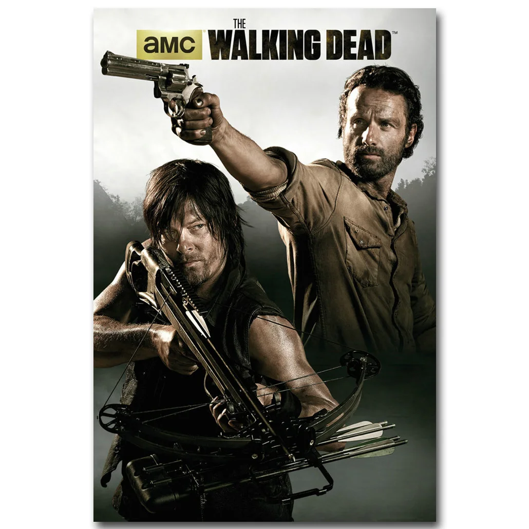 The Walking Dead Art Шелковый тканевой плакат с принтом 13x20 24x36 дюймов ТВ серии картина для комнаты украшения стен Рик Дэрил 040 - Цвет: Оранжевый