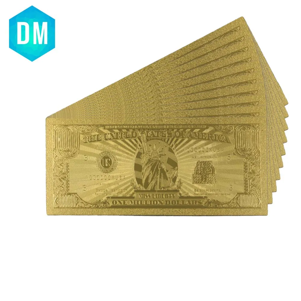 

Festival Souvenir Gifts One Million 24k Gold Banknote Home Decorative 999.9 Gold Foil US Normal Money Worth Collections 10pcs