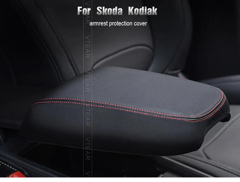 Vtear для Skoda Kodiaq шкода кодиак аксессуары Стильный автомобильный подлокотник, чехол из искусственной кожи, аксессуары для интерьера, центральная консоль, крышка для подлокотника, украшение