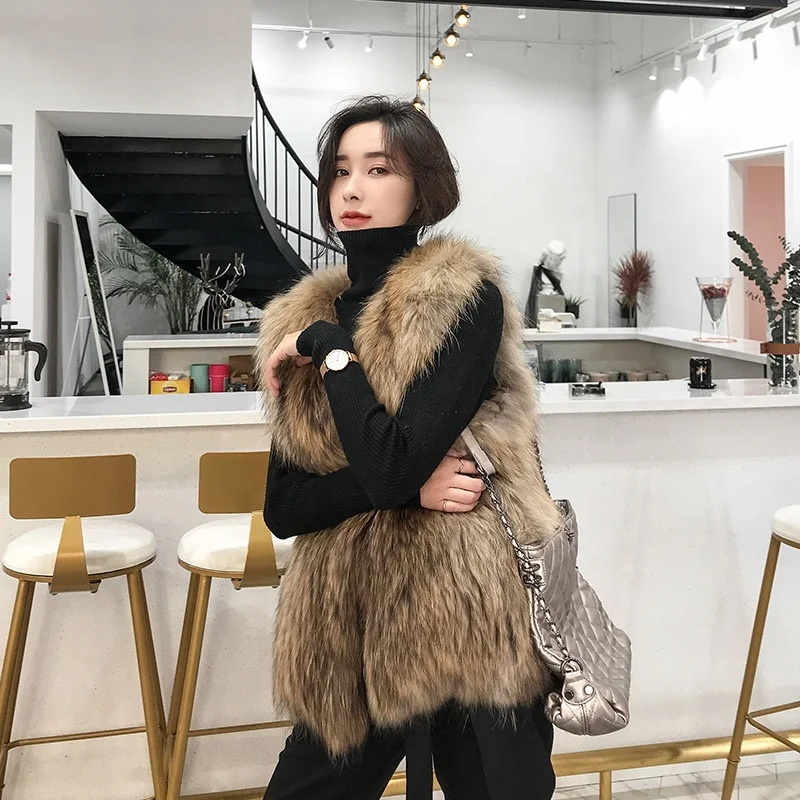 Одежда бутик женский жилет из натурального меха енота зимняя женская куртка