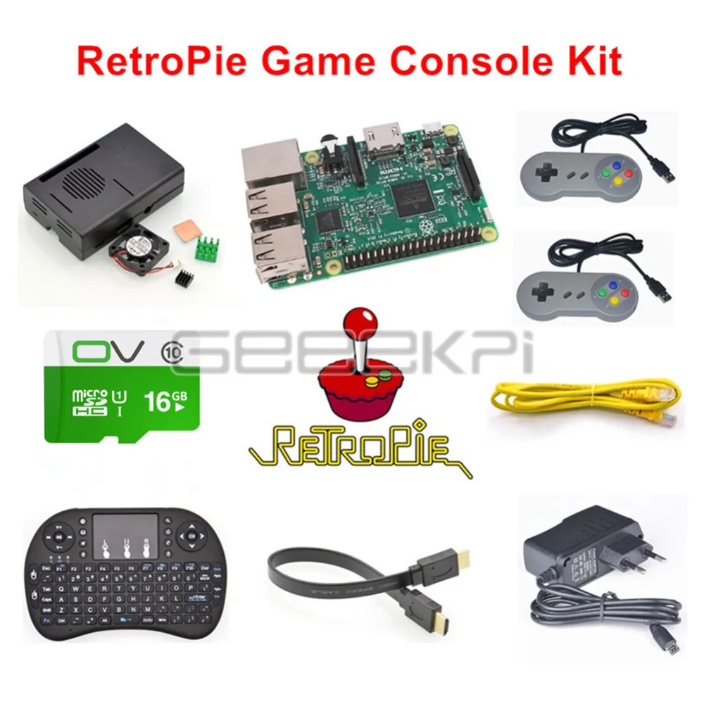 GeeekPi Raspberry Pi 3 Model B 16 Гб ретропай игровой консоли комплект с 2 шт USB SNES геймпады