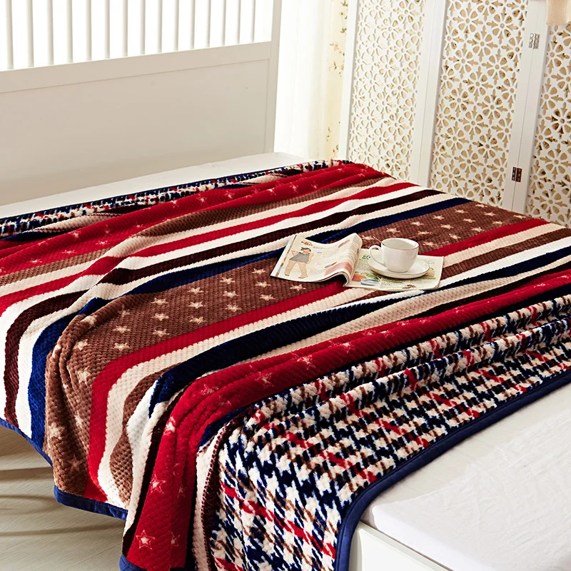 Модное Полосатое покрывало с узором в виде звезд мягкое фланелевое одеяло для