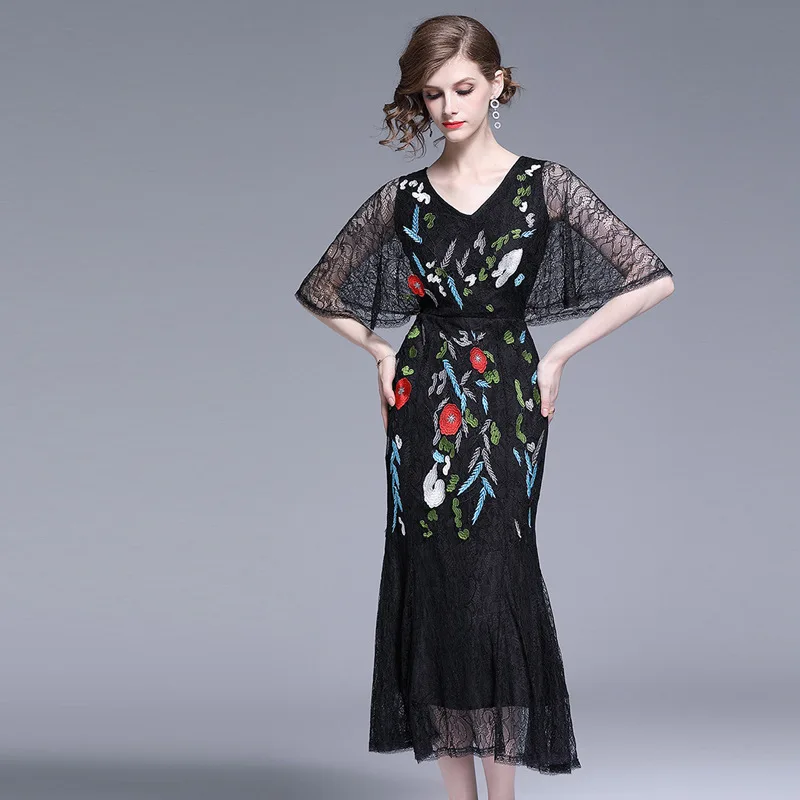 M XXL весна лето женское платье синее красное цветочное вышивка черное белое