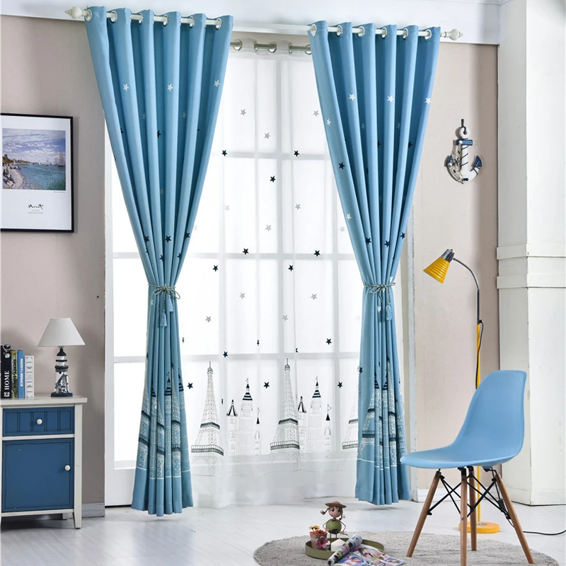 

Popangel Be Customized Free Shipping Polyester Blue Castle Embroidered Blackout Cartoon Curtains Children Bedroom Drapes