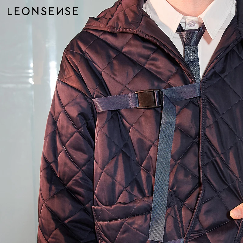 Leonsense зимние парки с капюшоном для мужчин куртка модная рубашка плед карман
