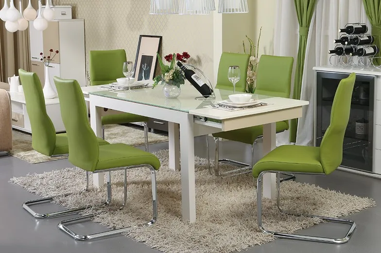 2015 новое поступление современные стулья для столовой мебель зеленые кожаные