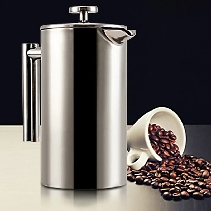 Europe Style Stainless Steel French Press Pot Creative Household High Grade Double Coffee Thermos Free Shipping | Дом и сад