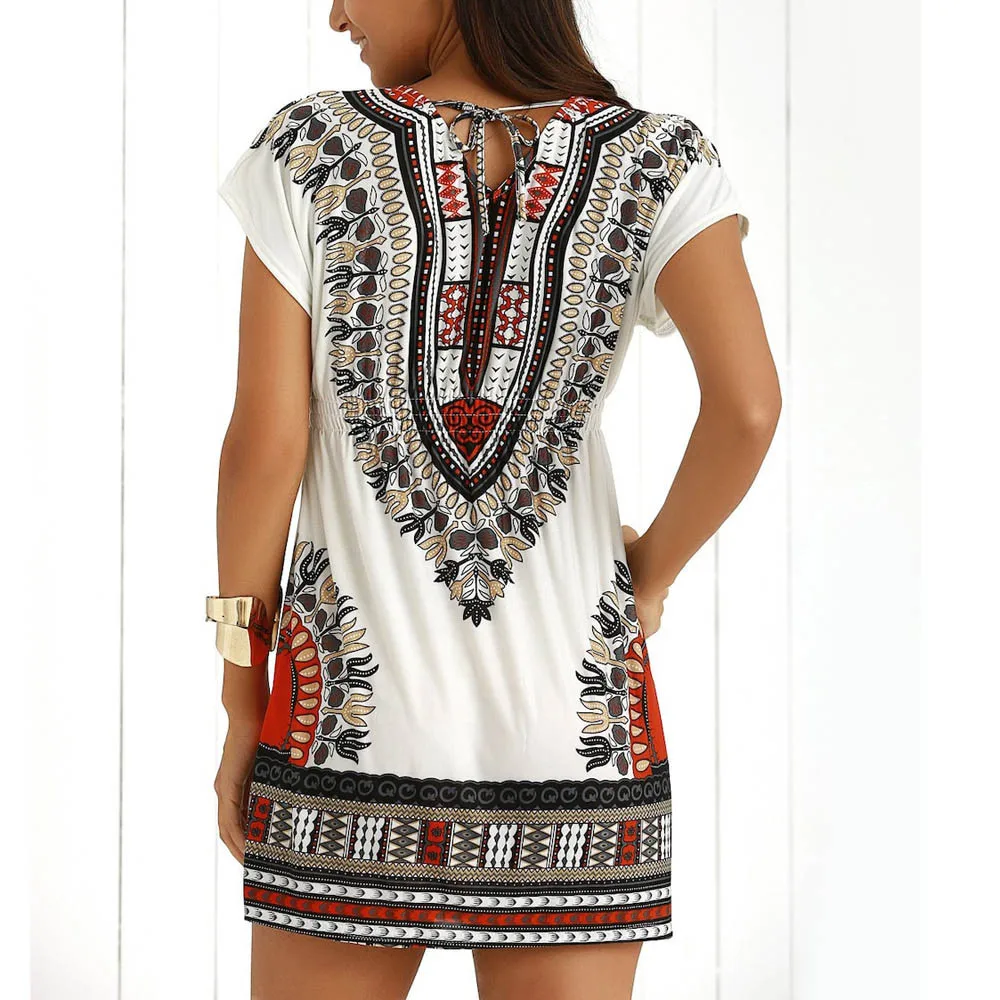 Платье женское модное повседневное в этническом стиле с треугольным вырезом и