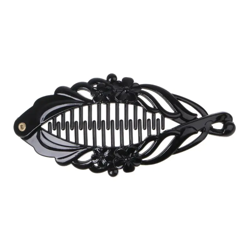 

Simple Black Banana Clip Fish Shape Flower Pattern Ponytail Holder DIY Hair Clip