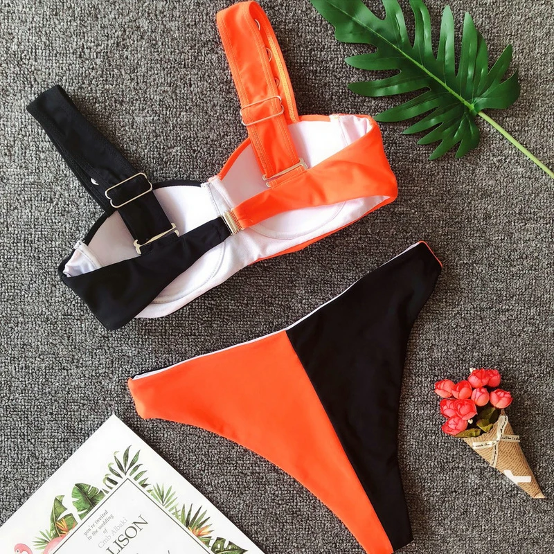 Сексуальный пэчворк 2 шт. купальный костюм 2019 женский с высокой талией