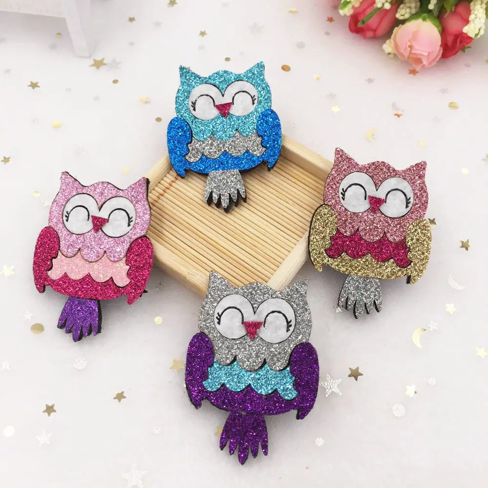 

New 6pcs 40*55mm Felt Fabric Owl Glitter Paillette Patches Appliques Wedding DIY Crafts A41