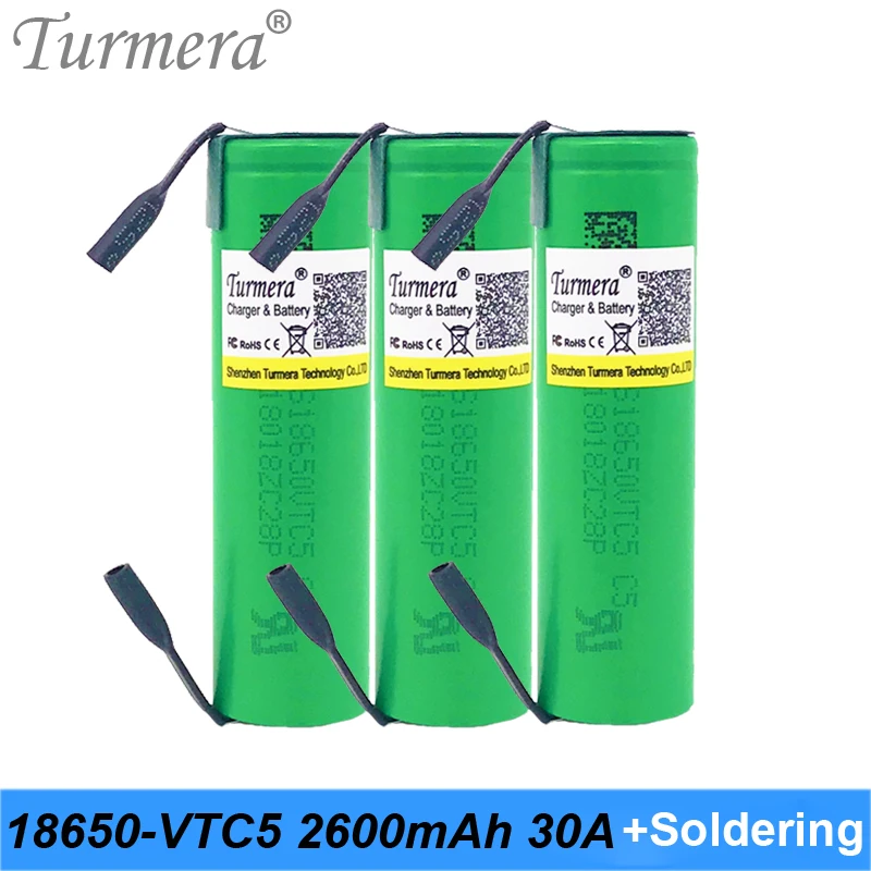 Turmera 18650 vtc5 us18650vtc5 2600mAh 30a литиевая аккумуляторная батарея для отвертки Шура +