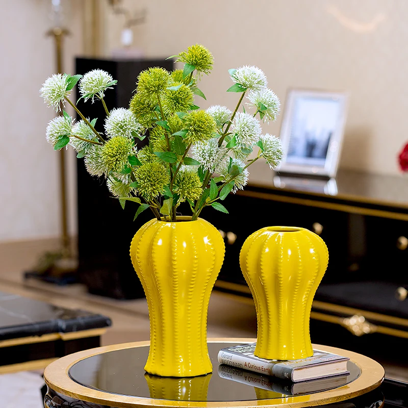 

Modern Yellow Ceramic Vase Dried Flower Vases For Centerpieces For Weddings Tabletop Porcelain Vase Home Decoration Accessories