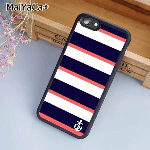 MaiYaCa темно-синяя и Коралловая полоса с якорем чехол для телефона iPhone 5 6 6s 7 8 plus 11 pro X
