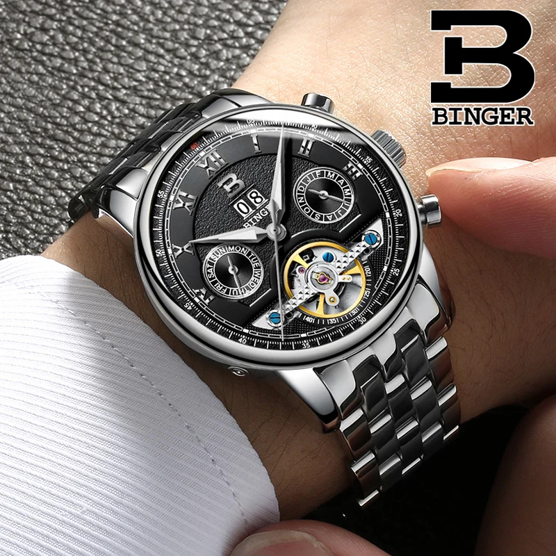 Классические деловые мужские автоматические часы Tourbillon механические с