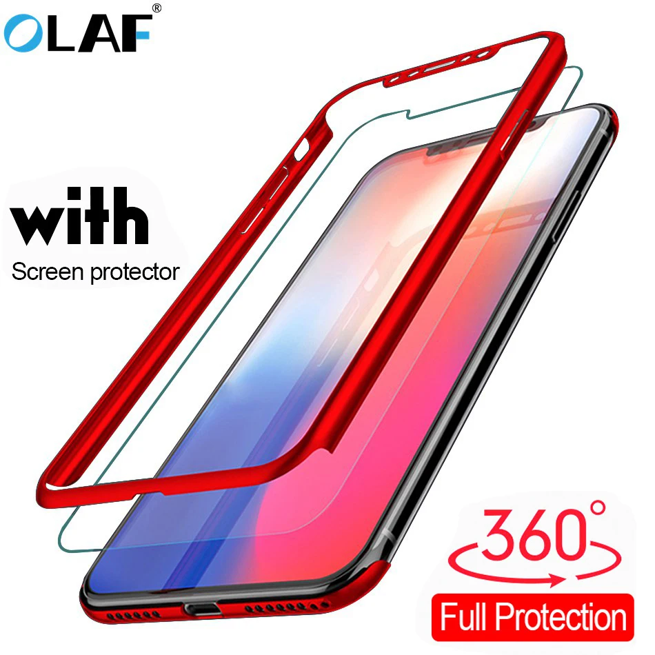 Защитный чехол OLAF со стеклом для iPhone 7 8 Plus 6 6s 5 X 10 XR XS Max 360 градусов|Бамперы| |