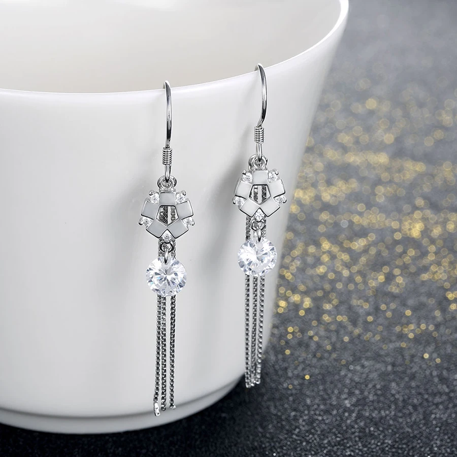 wbmpda 925 Sterling Silver Flower-shaped Zircon Earrings Popular Fashion Elegant Wedding Girlfriend Gift | Украшения и аксессуары