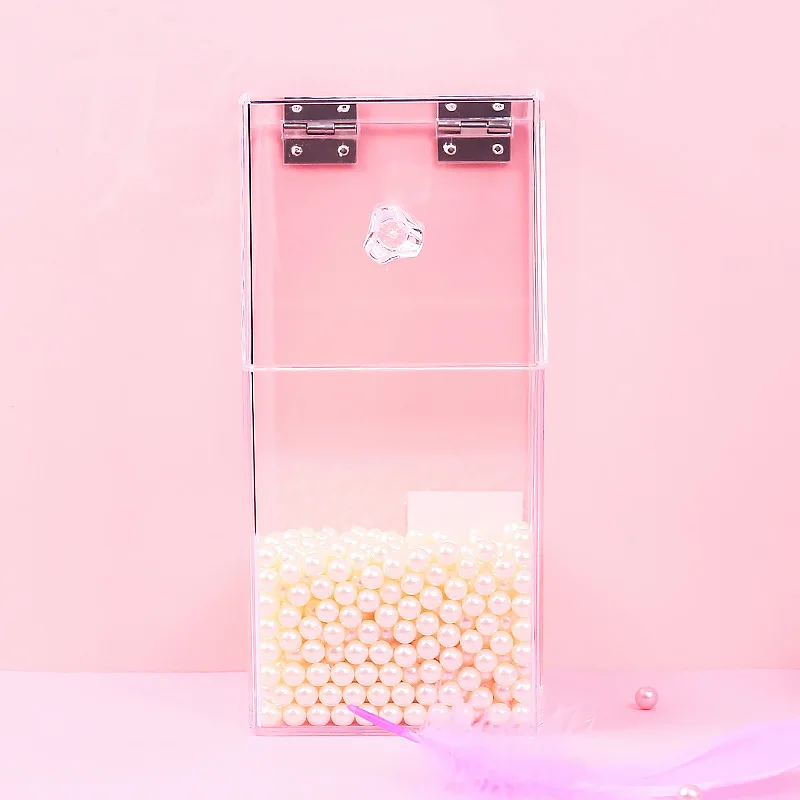 White beads DUGUO милый канцелярский прозрачный Настольный ящик для хранения, портативный пылезащитный чехол для макияжа, ручка для хранения, ведро для хранения, настольные инструменты для макияжа - Цвет: White beads