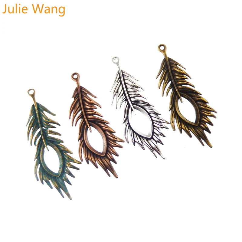 Julie Wang 4 шт./лот цинковый сплав Смешанные Подвески из искусственного пера павлина