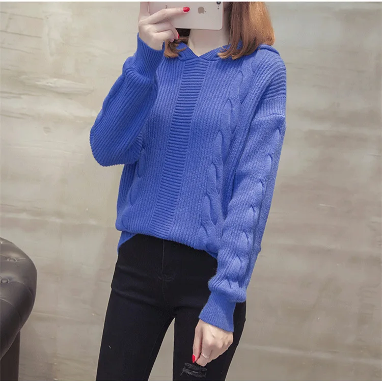 

Новинка 2019, женские свитера, свободные женские модные свитера, вязаные свитера с капюшоном