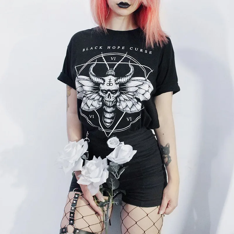 Женская футболка с надписью Dark Gothic Devil в стиле хип хоп черная коротким рукавом