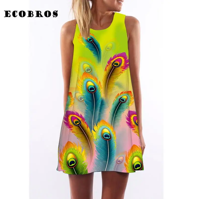 Мини платье женское летнее без рукавов с принтом животных|dress plus size women|summer dresswomen