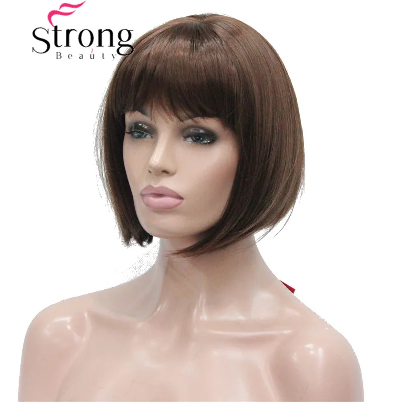 StrongBeauty Auburn короткий прямой Боб с челкой синтетические волосы женские полный парик центр кожи Топ