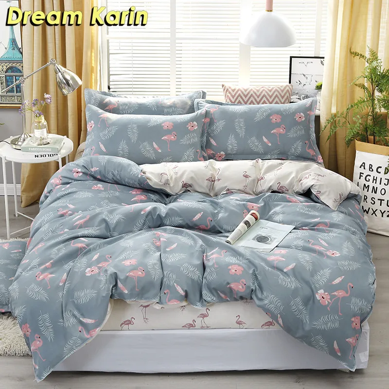 Комплект постельного белья Dream Karin 2/3 шт с рисунком фламинго короткий стиль
