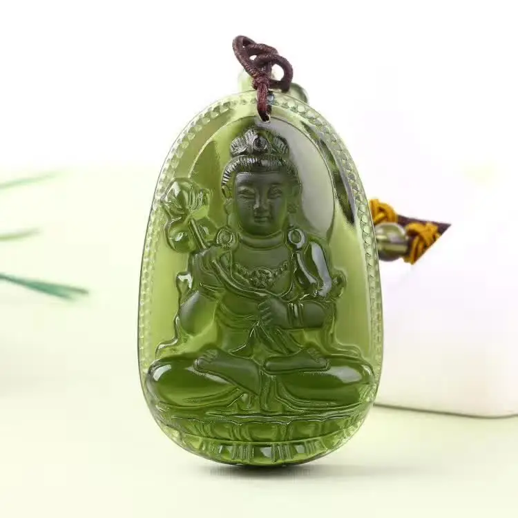 Натуральный натуральный молдавит зеленый аеролит резной амулет Будды кулон с