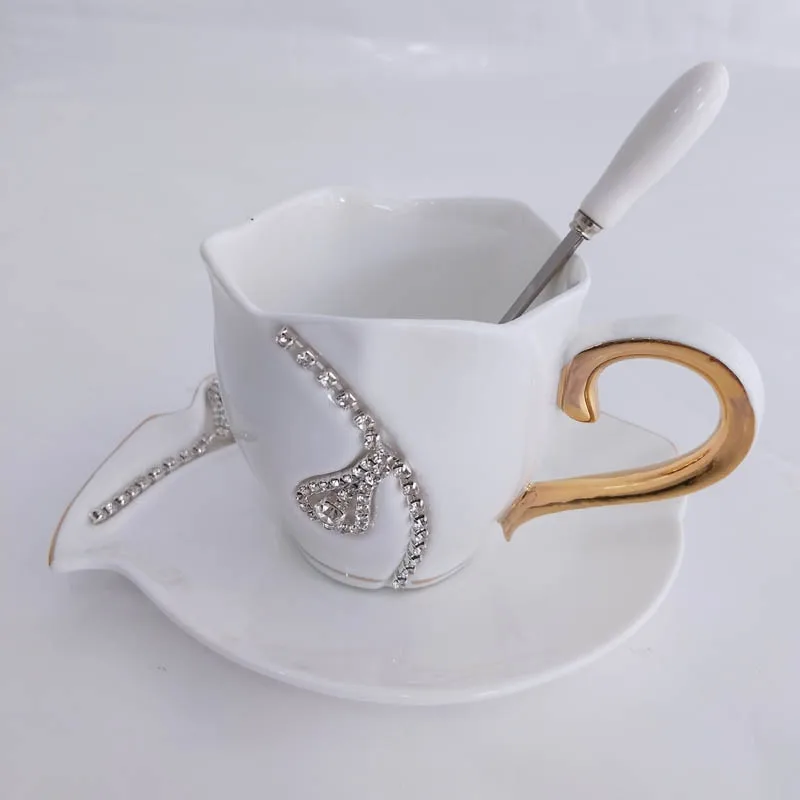 YeFine со стразами чашки и блюдца костяного фарфора Кофе расширенный набор Diamante Чай