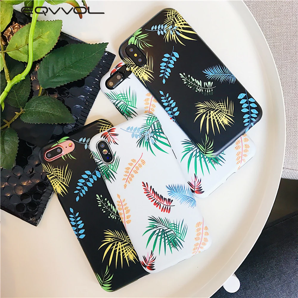 Eqvvol Fashion Couple Phone Case For iphone X 8 7 6 6s Plus New Leaf Patterned Cases Soft TPU Silicone Cover All-inclusive Coque |