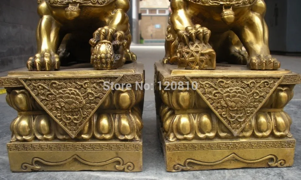SCY China pure Brass Royal Palace Evil Guardian Door Foo Dog Lion pair statue | Дом и сад