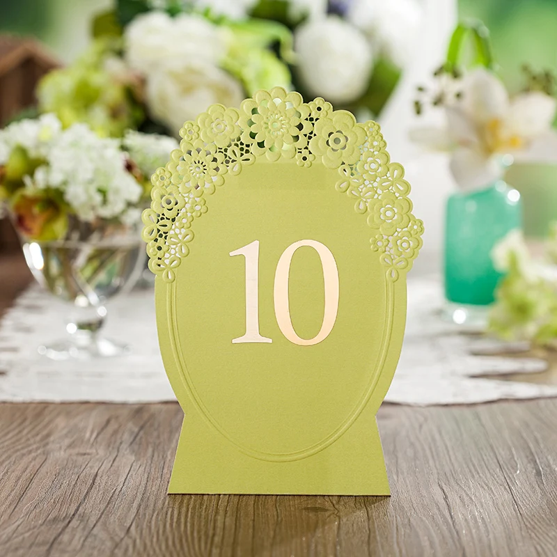Лазерная резка зеленый лимон Цвет Свадебные рассадочная карточка с таблицей