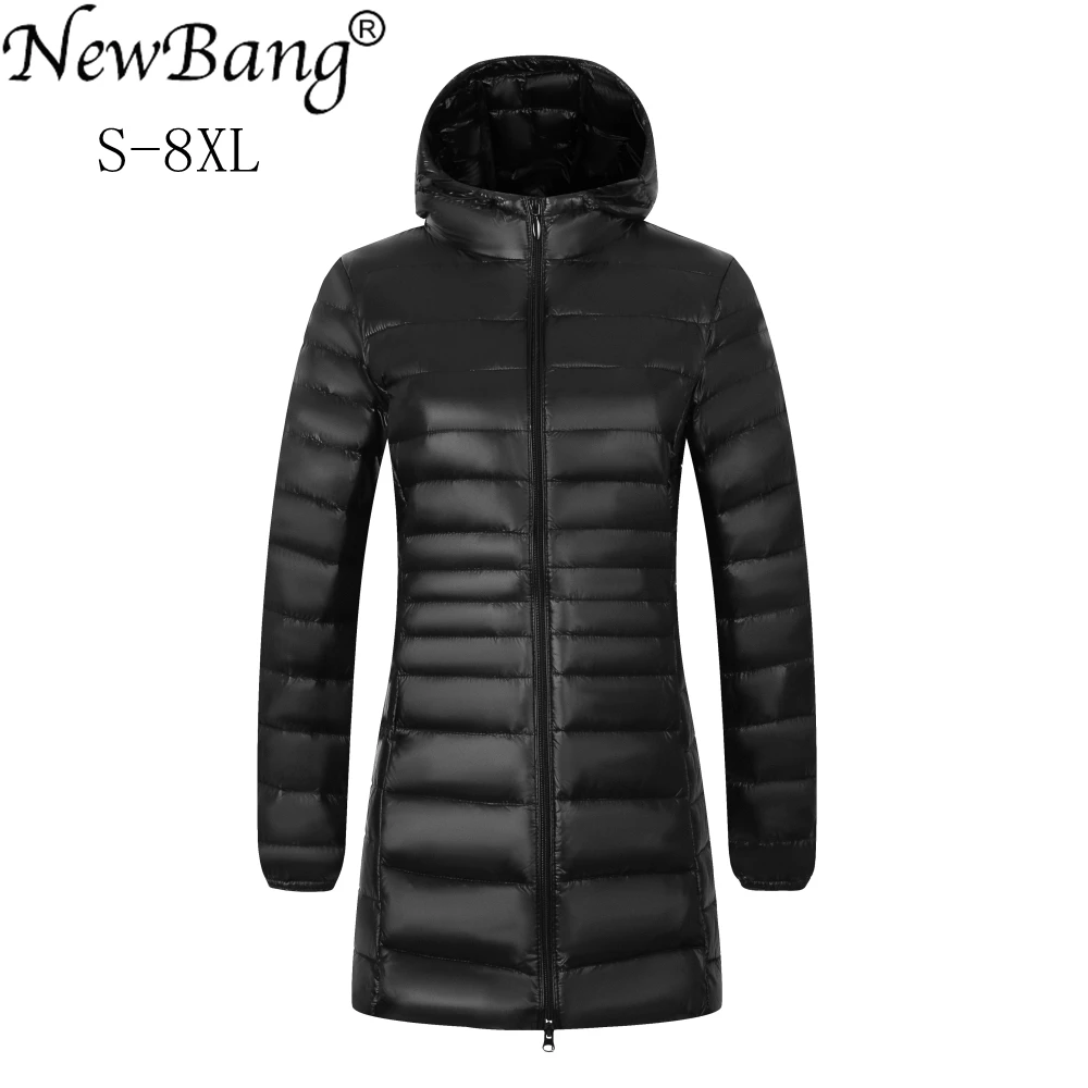 Женское пальто с капюшоном NewBang длинный пуховик ультра светильник 8XL 7XL для