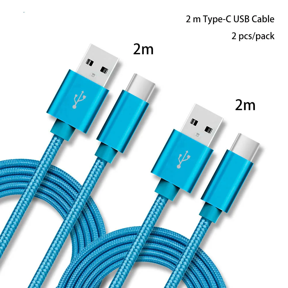 Синий 2 м ⑤ упак. 2.4A Type C USB нейлоновый кабель для зарядного устройства Samsung S10/LG