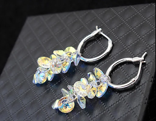 Женские круглые серьги кольца с кристаллами Swarovski серебряная Сережка вечерние