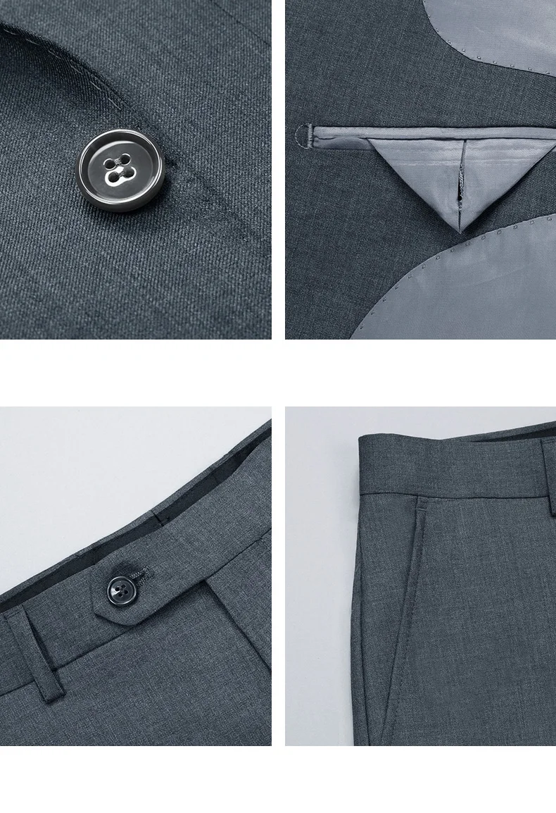 Шерсть Новое поступление; весенние повседневные slim fit Серый Блейзер, жилет, штаны, комплект из 3 предметов, одежда размера плюс на День отца подарки классический блейзер на двух пуговицах