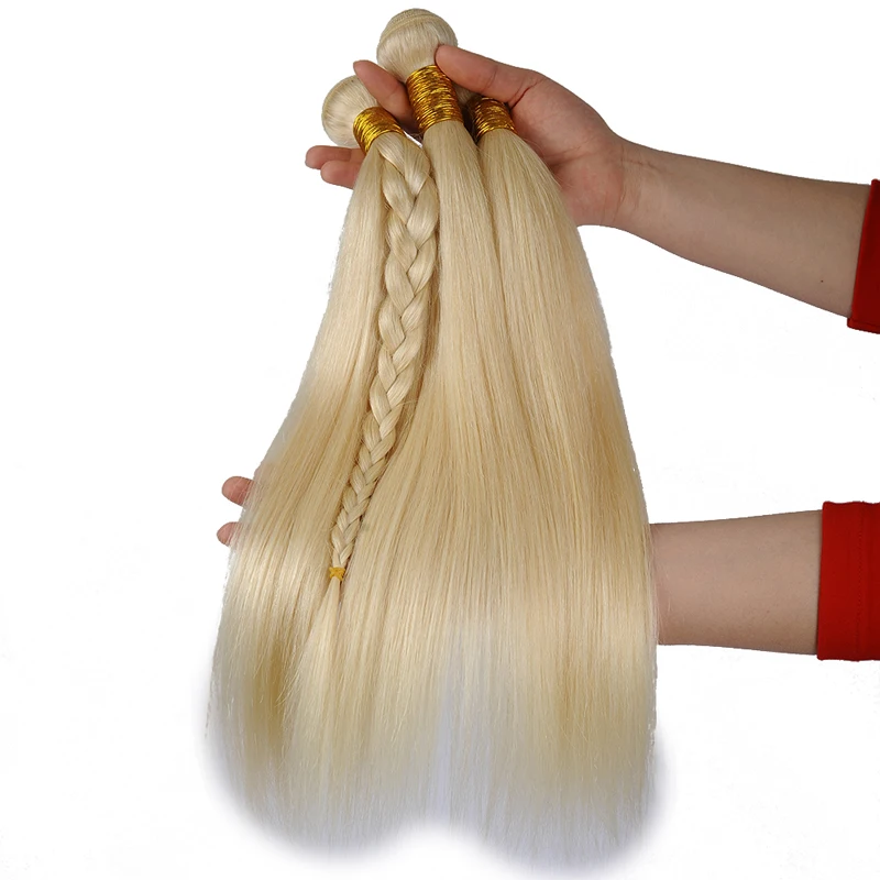 Pinshair блондинка 613 Связки с закрытием Фронтальная Бразильский прямые волосы пучки