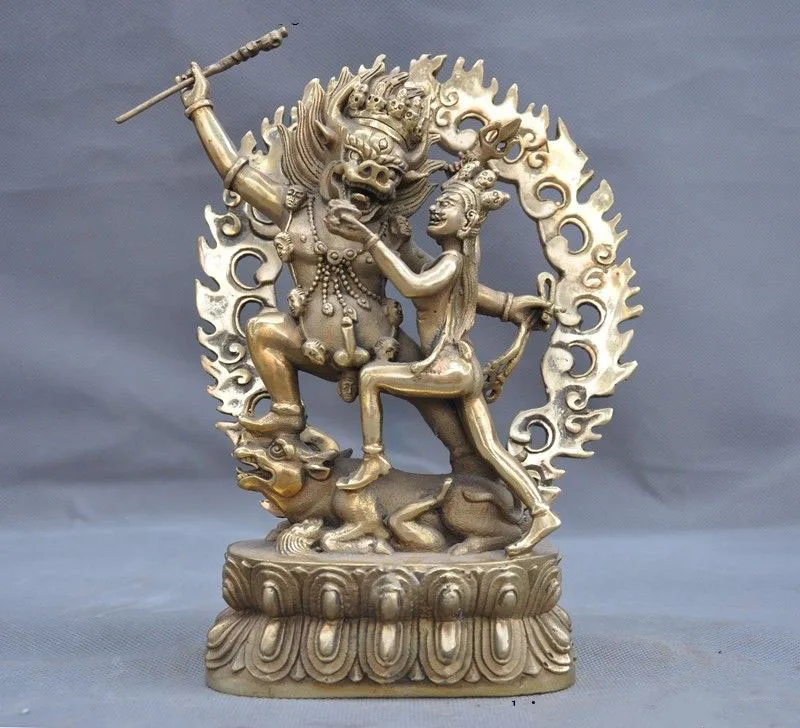 Рождество 8 &quotТибетский буддизм латунный Mahakala Vajravarahi Kalachakra Yab Yum статуя Будды