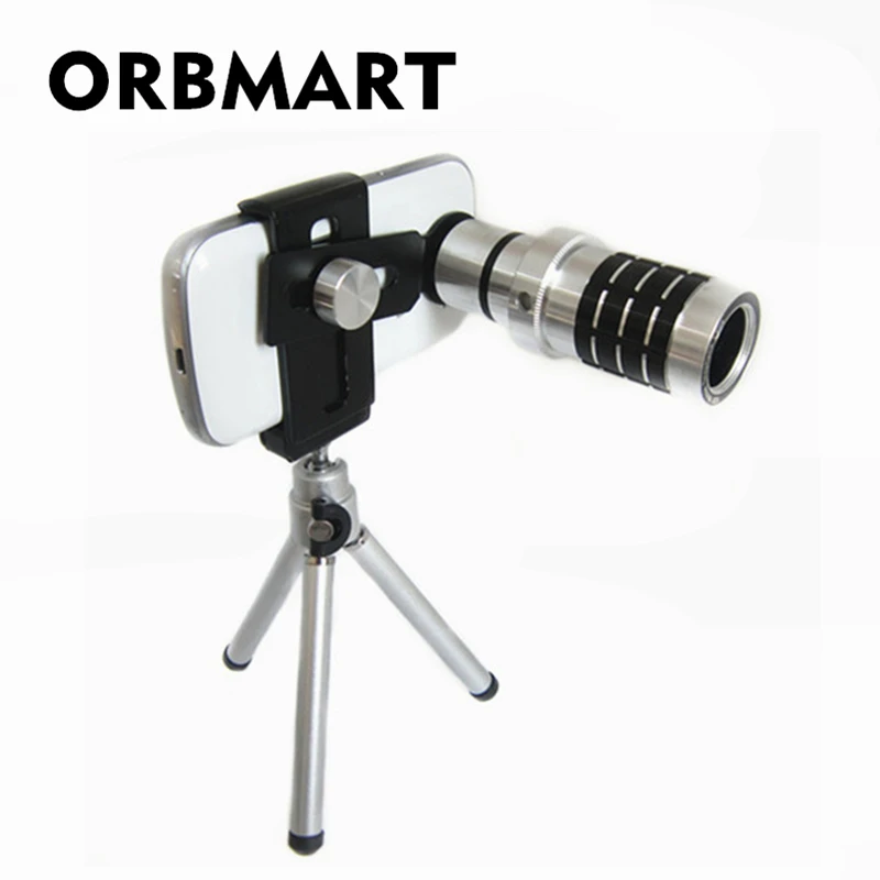 

Универсальный телескоп ORBMART из алюминия с 12-кратным увеличением объектив камеры + мини-штатив + Регулируемый зажим для телефона Samsung iPhone Doogee ...