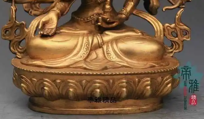 Tibet Copper 24K Gold Gild Three Head Eight Arm Kwan-yin Guanyin Buddha Statue | Дом и сад