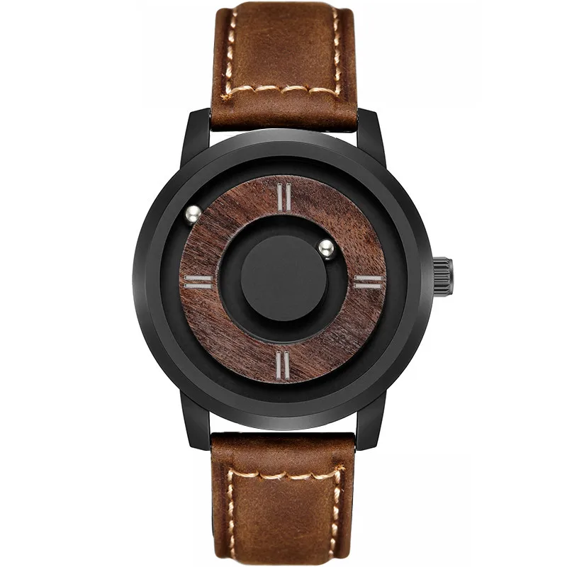 Brown Leather Strap EUTOUR, мужские часы с магнитным приводом, Топ бренд, Роскошные Кварцевые часы для женщин и мужчин, деревянные часы из нержавеющей стали, унисекс, наручные часы - Цвет: Brown Leather Strap