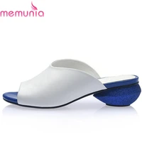 memunia 2021 newest high quality ladies genuine leather shoes women sandals low heels solid color summer womens sandals mules