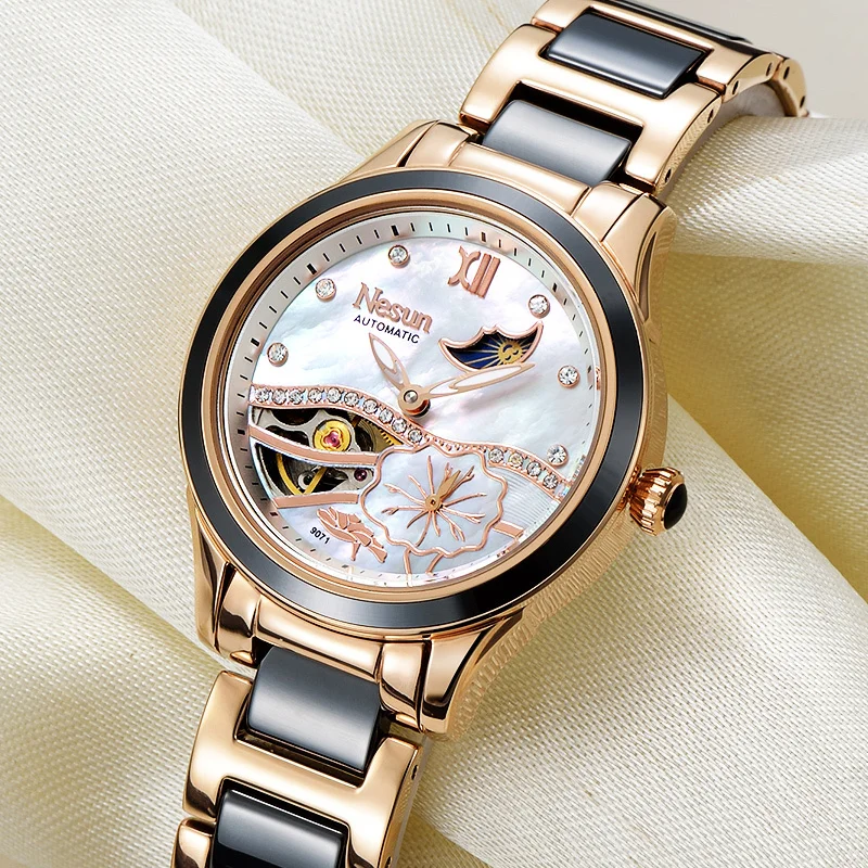 Новинка Switzerland Nesun Hollow Tourbillon женские часы люксовый бренд Автоматические наручные