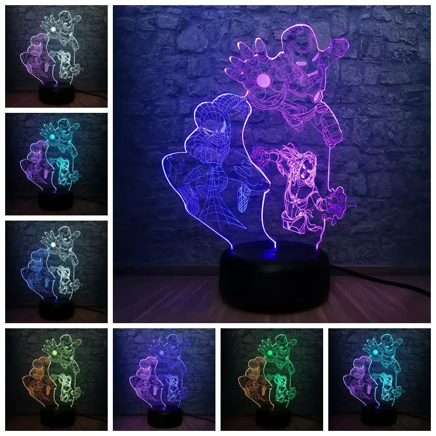 Marvel фигура Мстителей 3D смешанный цвет luminaria USB зарядка Настольная лампа Подростковая спальня декоративный ночник мальчик Рождественский подарок